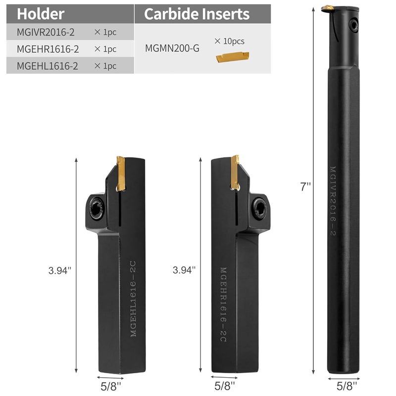 IWONGO Lathe Grooving Tool Set - 3PCS 5/8" Grooving Holder Turning Holder with 10pcs Indexable Carbide Inserts MGMN200 for Metal Lathe Cutting Tools - Image 2